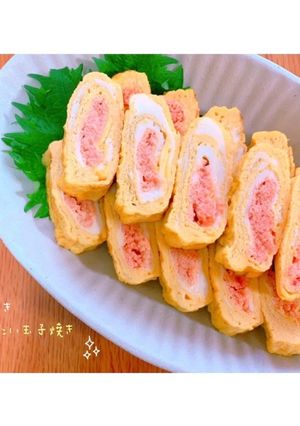 A picture of Dashi Mentaiko Tamagoyaki (Japanese Rolled Omelette with Spicy Cod Roe).