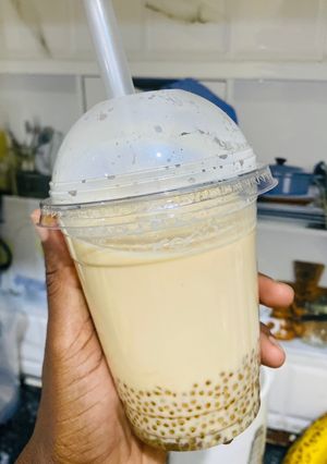 A picture of Brown sugar Boba (bubble tea).