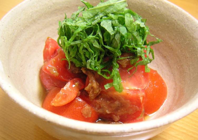 Simple Way to Make Super Quick Homemade Tomatoes Dressed with Umeboshi Pickled Plums and Bonito Flakes