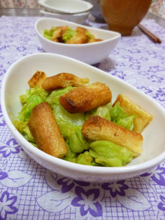 A picture of Spring Cabbage and Aburaage with Mustard Soy Sauce.