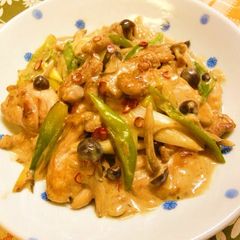 Chicken and Japanese Leek in Soy Sauce & Butter Milk Sauté A picture of Chicken and Japanese Leek in Soy Sauce & Butter Milk Sauté.