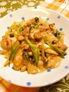A picture of Chicken and Japanese Leek in Soy Sauce & Butter Milk Sauté.