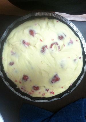 A picture of No-Bake White Chocolate Raspberry Cheesecake.