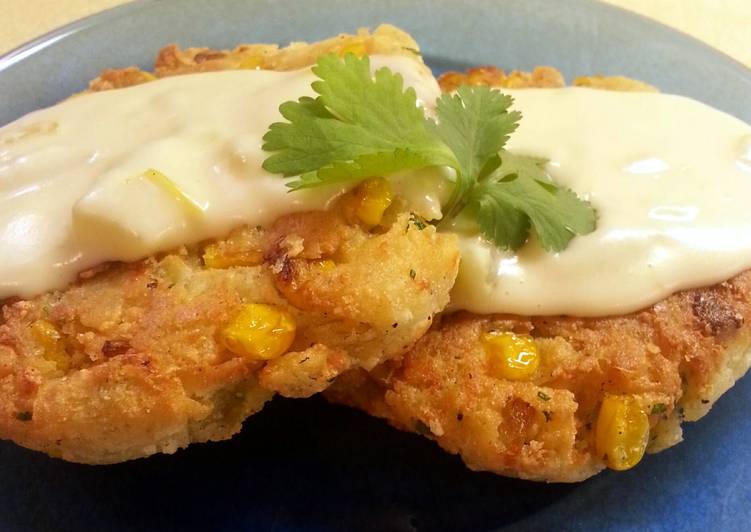 Simple Way to Make Any-night-of-the-week Mexican Corn Cakes with Green Chili Sauce