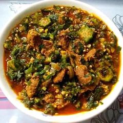 A picture of Okra and Uziza Soup.