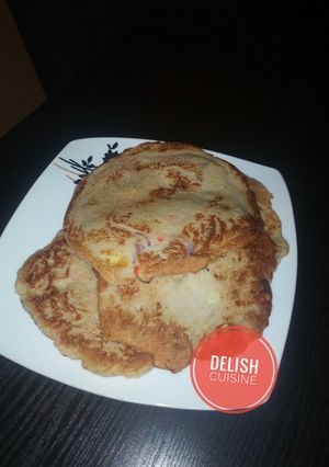 A picture of Eggie-banana wheat flour pancakes.