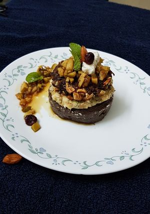 A picture of Mandia Jau with Sour Cream & Rajma Patties.