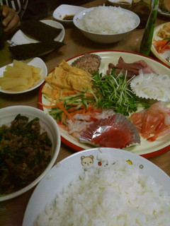 A picture of My Family's Hand-Rolled Sushi with Just A Bit of Sashimi.