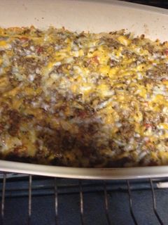 A picture of Lisa's Cheesy Beef ranch Hashbrown Casserole.