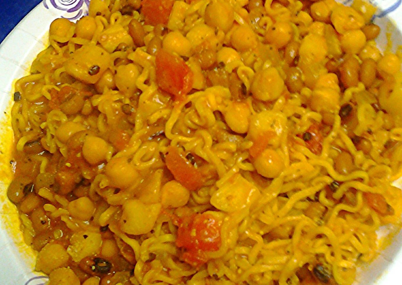 Golden ramen potatoes and peas