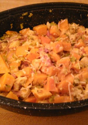 A picture of Butternut squash casserole with PLT.