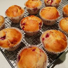 A picture of Raspberry and white chocolate muffins.