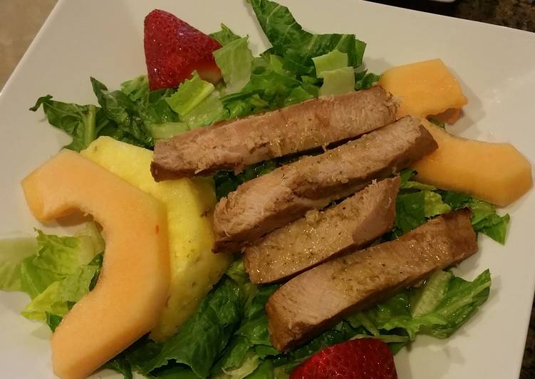 Fruit of land and sea dinner salad. Fruit of land and sea dinner salad.