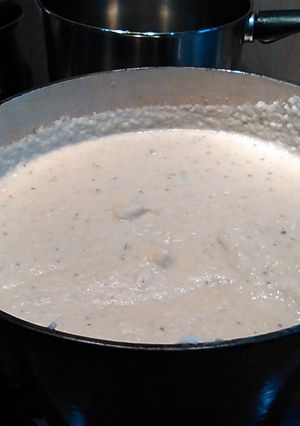 A picture of Celariac and blue cheese soup.