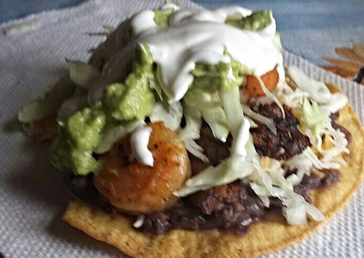 Shrimp and beef tostada