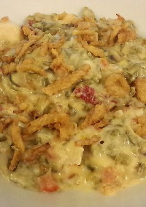 A picture of Cheesy Chicken Green Bean Casserole.