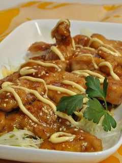 A picture of Chicken Breast Simmered in Sweet-Sour Sauce.