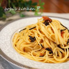 A picture of Simple Pasta Tossed With Umeboshi and Shio-kombu.