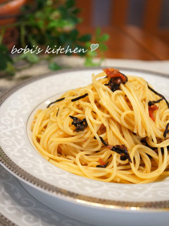 A picture of Simple Pasta Tossed With Umeboshi and Shio-kombu.