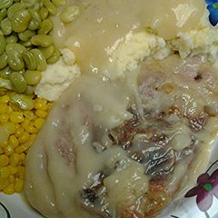 A picture of Smothered porkchops.