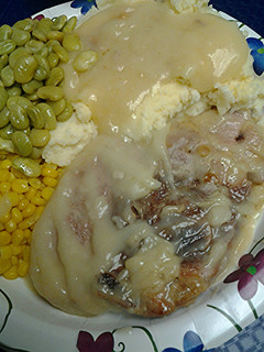 A picture of Smothered porkchops.