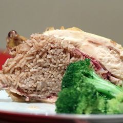 A picture of Cornish Game Hens Stuffed with Lebanese Dressing.