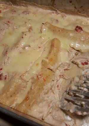 A picture of Cara's White Chicken Enchiladas.