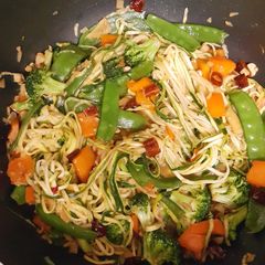 A picture of Asian zucchini noodles stir fry.