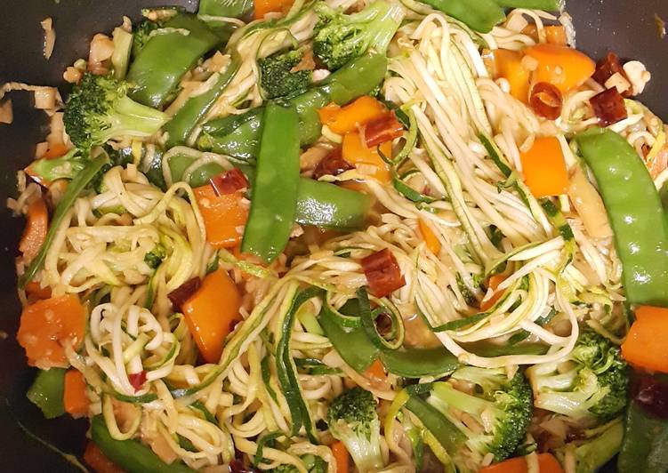 Recipe of Super Quick Homemade Asian zucchini noodles stir fry