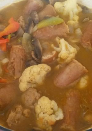 A picture of SAUSAGE + MUSTARD VEG CASSEROLE.