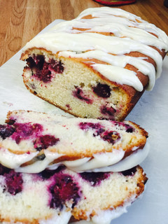A picture of Blackberry And White Chocolate Loaf Cake.