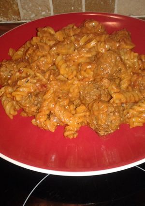 A picture of pasta meatballs.