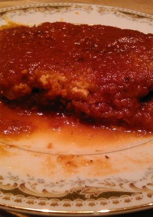 A picture of Turkey Parmesan in the garden.