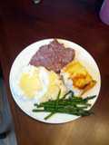 Venison steaks with red wine blue cheese sauce