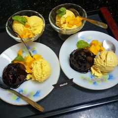 A picture of MangoIceCreamwithChocolateCakes.