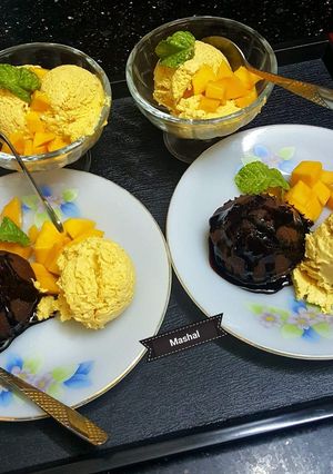 A picture of MangoIceCreamwithChocolateCakes.