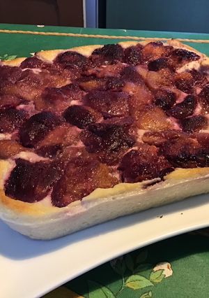 Une photo de Flan de semoule façon pâtissier aux pêches de vigne