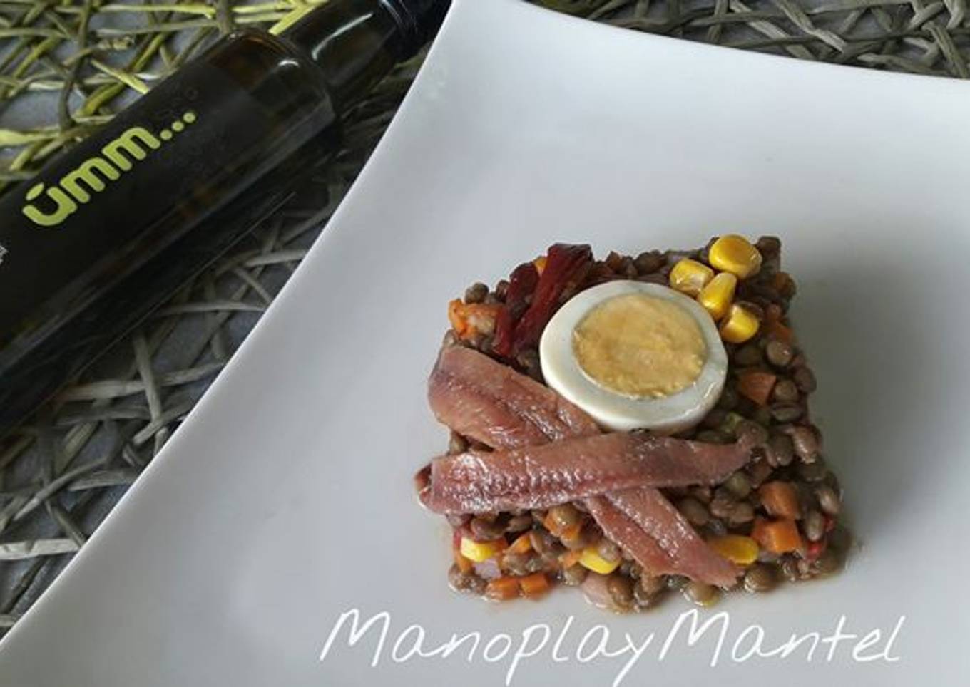 Ensalada de lentejas y anchoas con piquillos caramelizados en GME, F y G y tradicional