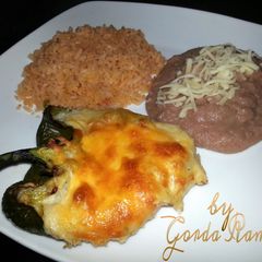 A picture of Gorda's potato & cheese stuffed Poblano peppers.