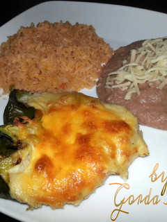 A picture of Gorda's potato & cheese stuffed Poblano peppers.