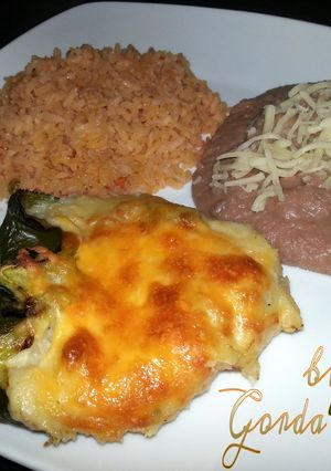 A picture of Gorda's potato & cheese stuffed Poblano peppers.