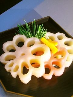 A picture of Osechi Flower Vinegar-Pickled Lotus Root.