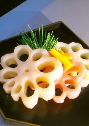 A picture of Osechi Flower Vinegar-Pickled Lotus Root.