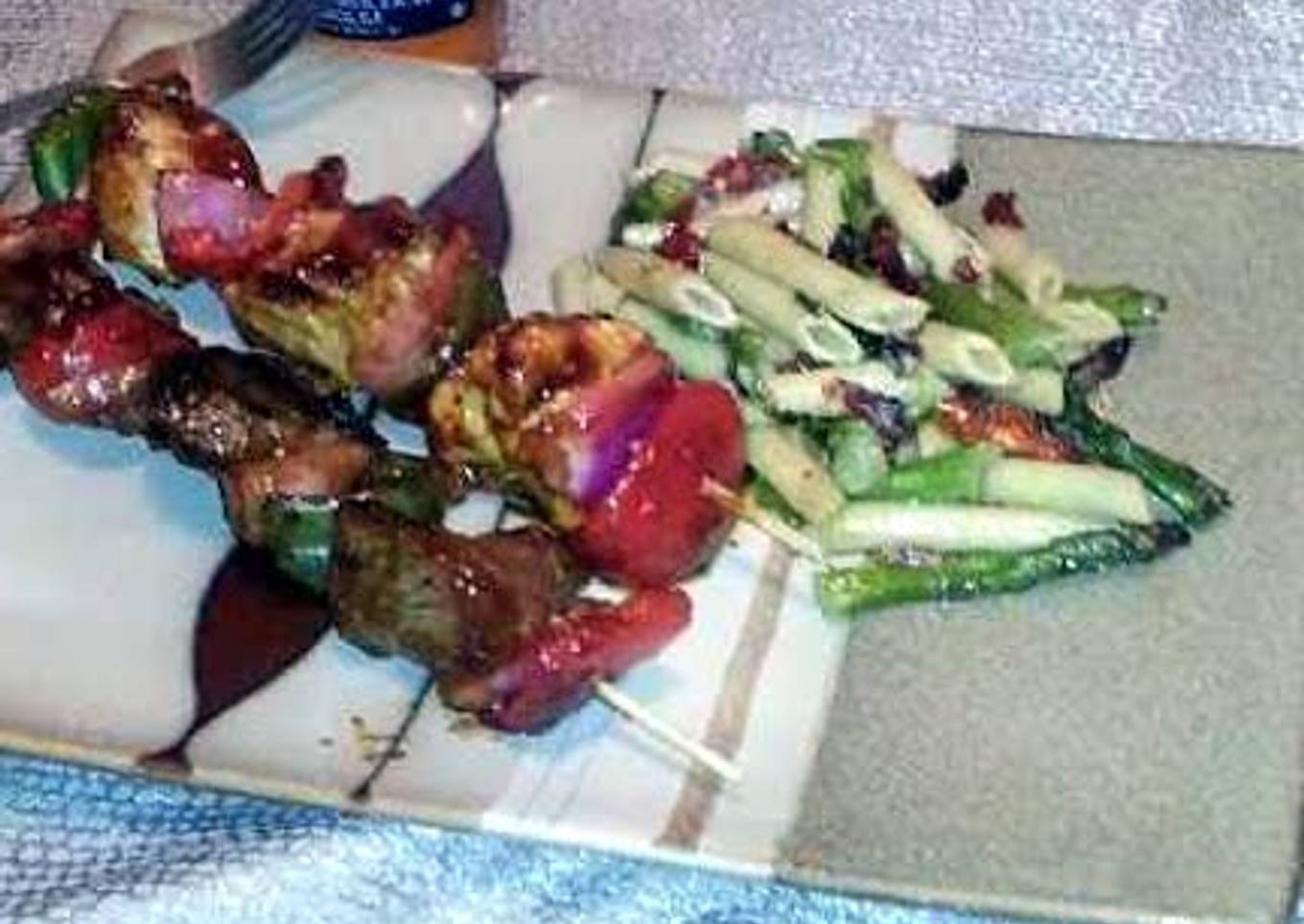 Pasta salad (penne with sun-dried tomatoes, fresh basil, fresh garlic and asparagus)