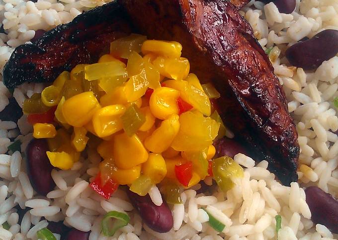 Vickys Jerk Chicken w Jamaican-Style Rice & Peas, GF DF EF SF NF