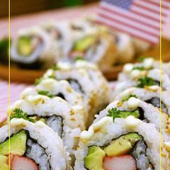 A picture of California Rolls.