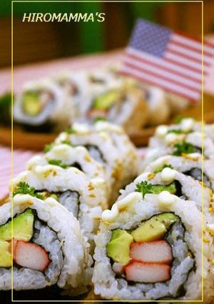 A picture of California Rolls.