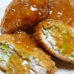 A picture of Cabbage Menchi Katsu (With Grated Onion Sauce).