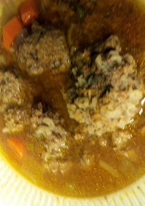A picture of Albondiga Soup (meatball soup).