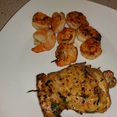 A picture of Cilantro lime chicken with grilled shrimp.